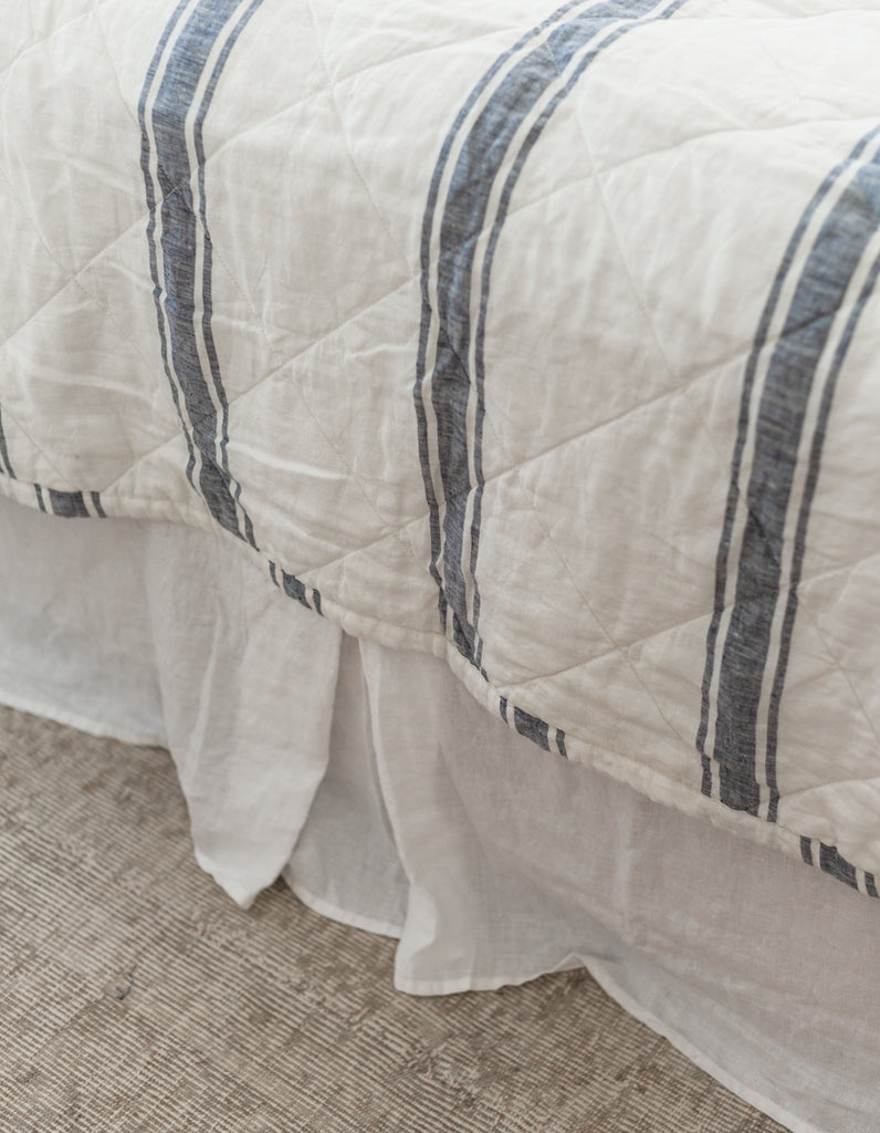 Indigo Ticking Stripe linen quilt by Salt Living