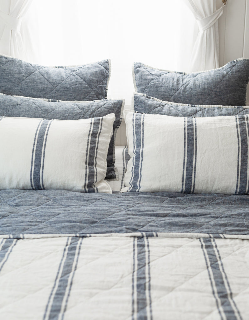 Indigo Ticking Stripe linen quilt by Salt Living