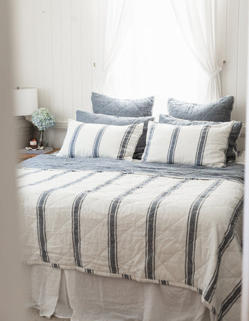 Indigo Ticking Stripe linen quilt by Salt Living