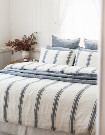 Indigo Ticking Stripe linen Duvet Cover Set by Salt Living

