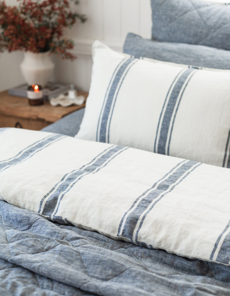 Indigo Ticking Stripe linen Duvet Cover Set by Salt Living