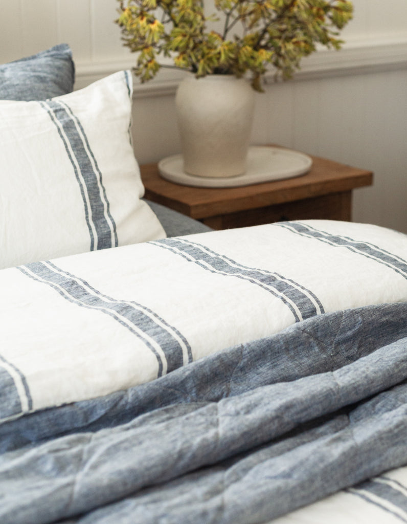 Indigo Ticking Stripe linen Duvet Cover Set by Salt Living