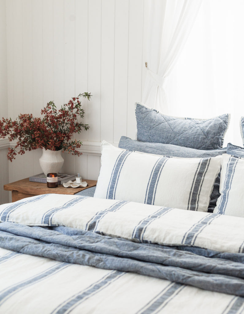 Indigo Ticking Stripe linen Duvet Cover Set by Salt Living
