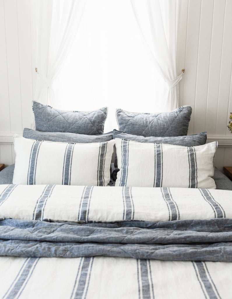 Indigo Ticking Stripe linen Duvet Cover Set by Salt Living