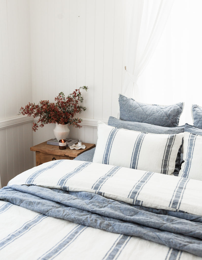 Indigo Ticking Stripe linen Duvet Cover Set by Salt Living