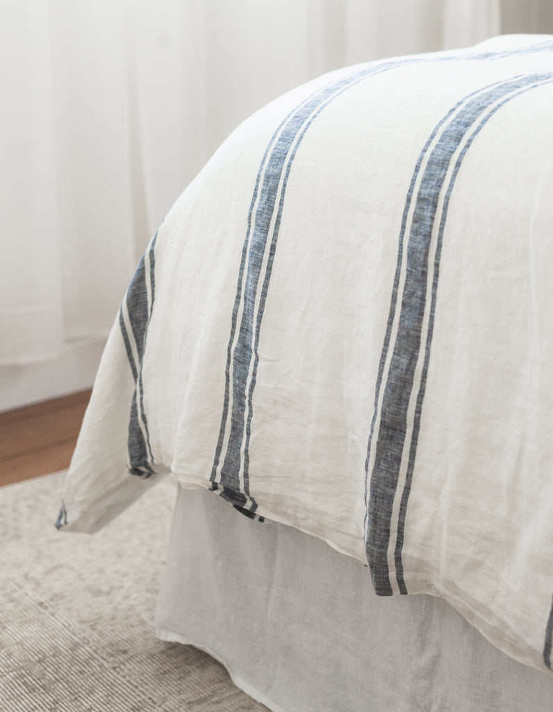 Indigo Ticking Stripe linen Duvet Cover Set by Salt Living