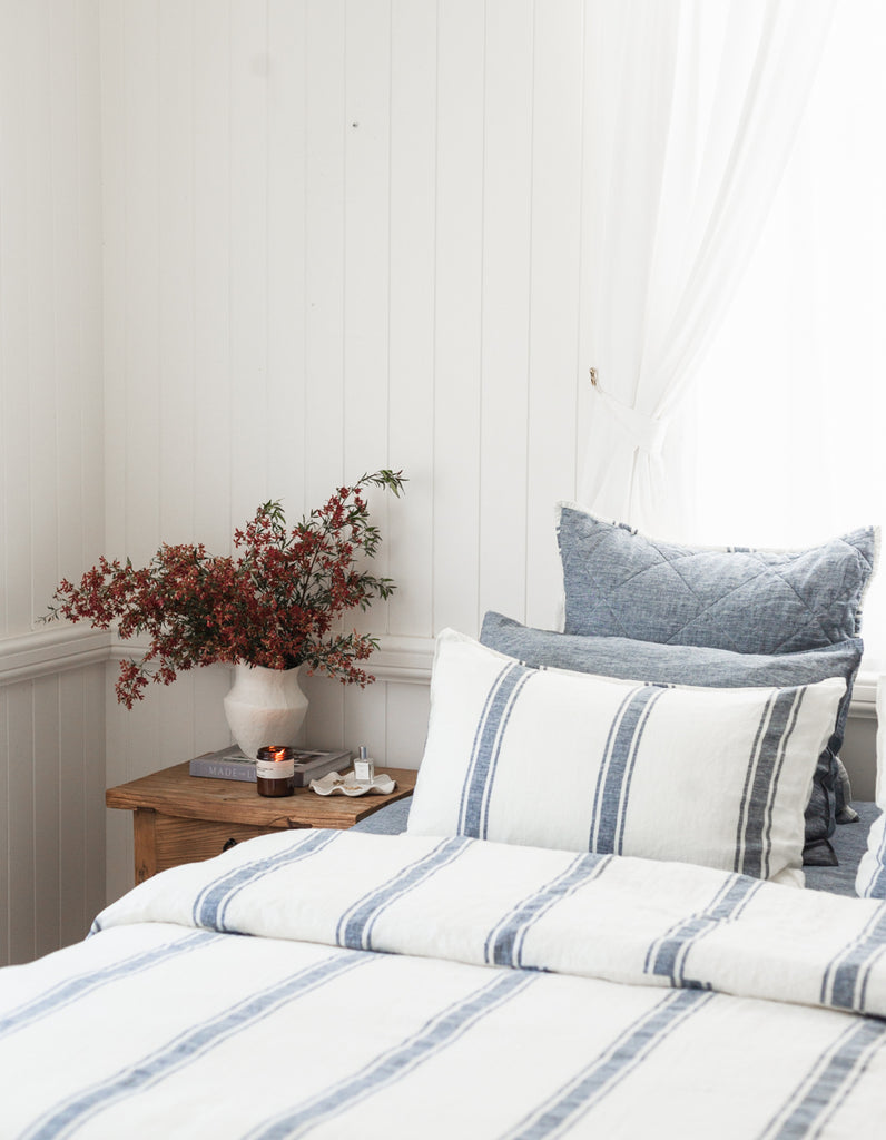 Indigo Ticking Stripe linen Duvet Cover Set by Salt Living