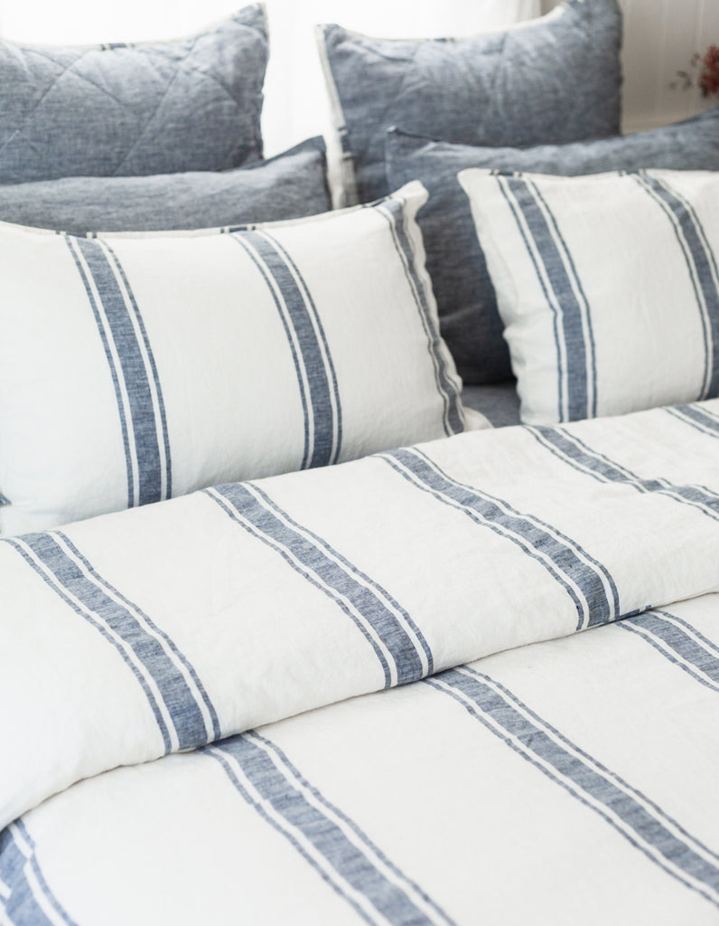 Indigo Ticking Stripe linen Duvet Cover Set by Salt Living