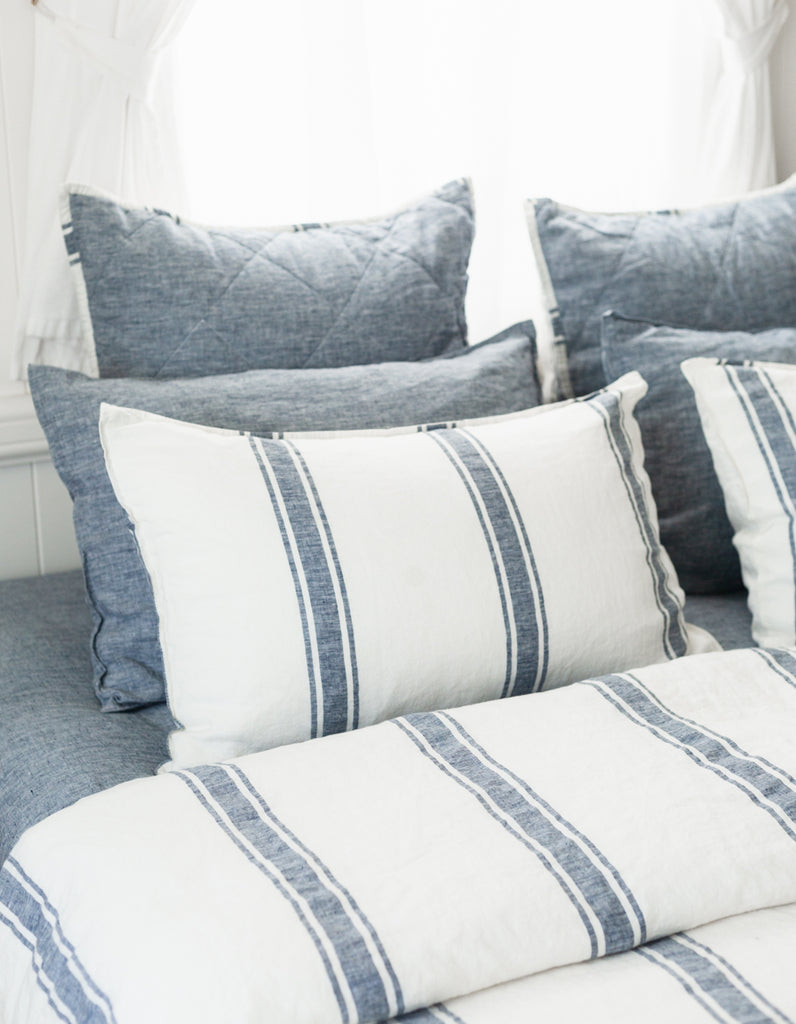 Indigo Ticking Stripe linen Duvet Cover Set by Salt Living