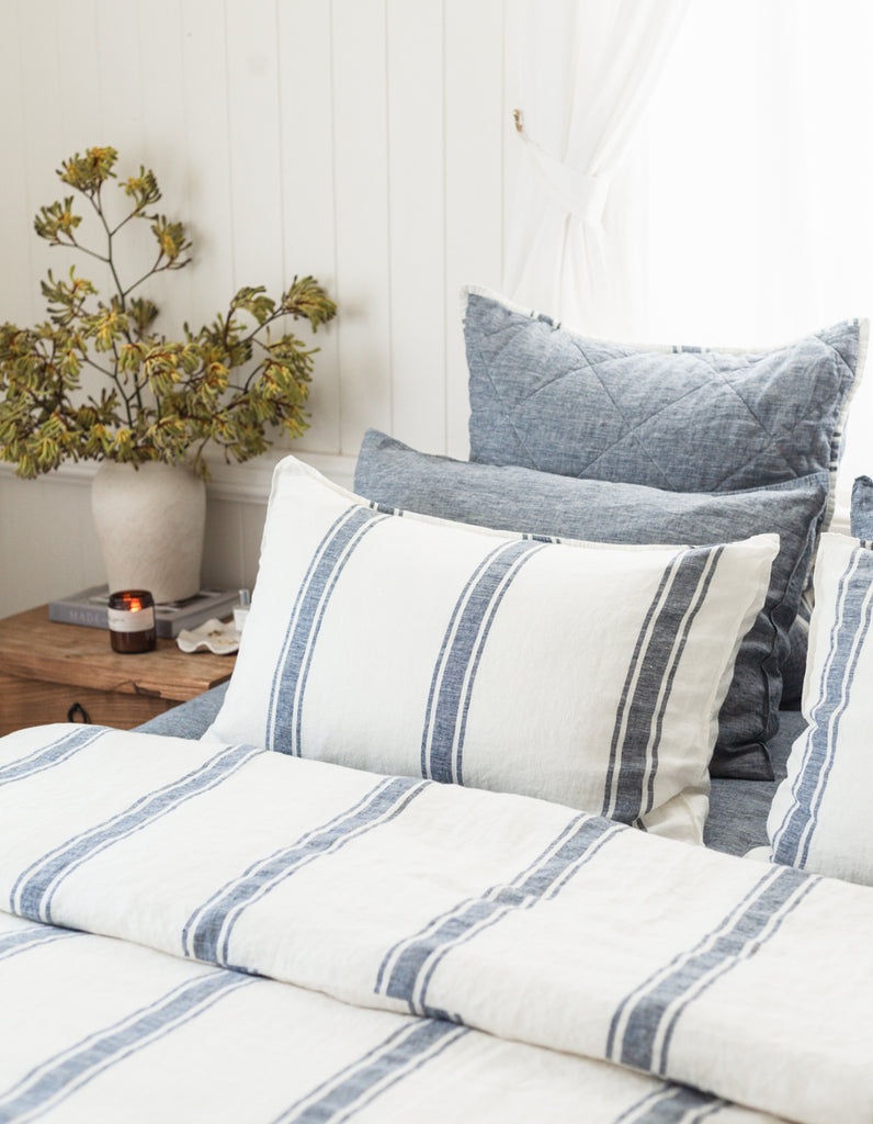 Indigo Ticking Stripe linen Duvet Cover Set by Salt Living