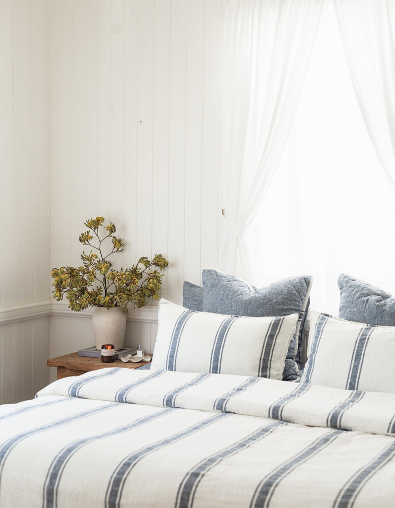 Indigo Ticking Stripe linen Duvet Cover Set by Salt Living