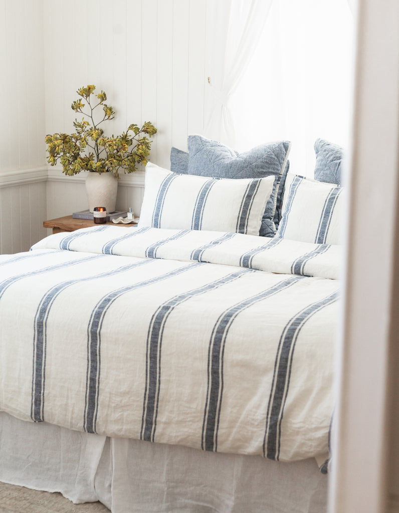 Indigo Ticking Stripe linen Duvet Cover Set by Salt Living