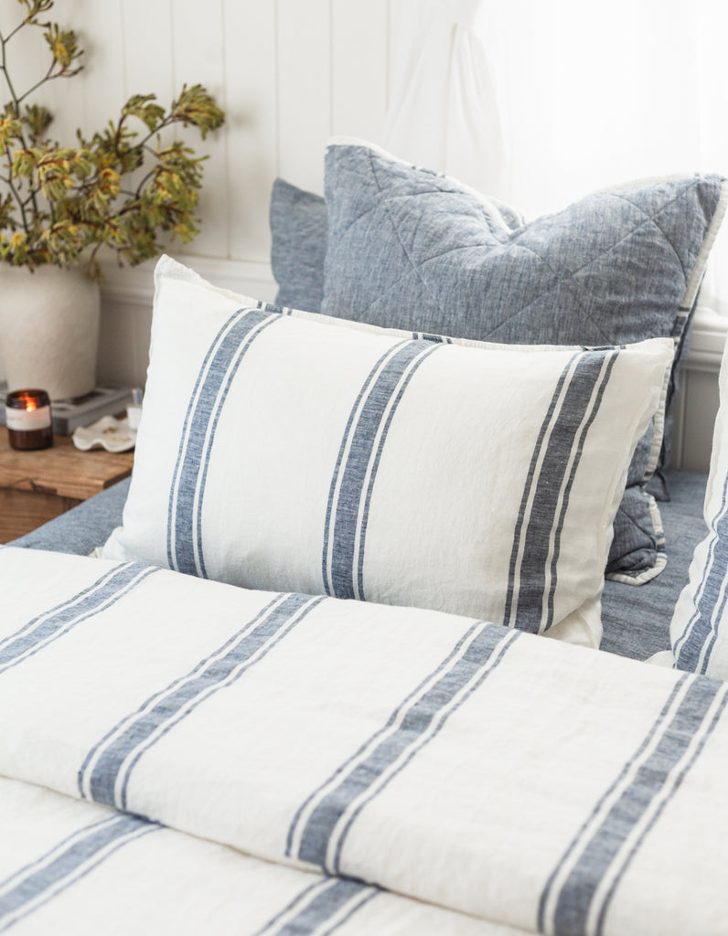 Indigo Ticking Stripe linen Duvet Cover Set by Salt Living