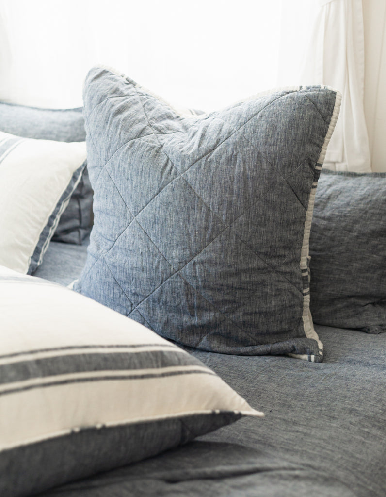 Yarn dyed indigo linen fitted sheet by Salt Living