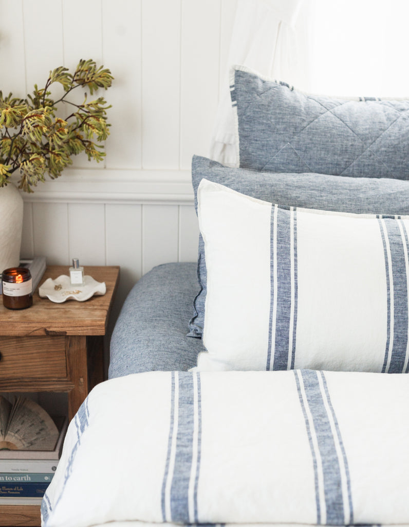 Indigo ticking stripe linen pillowcases by Salt Living
