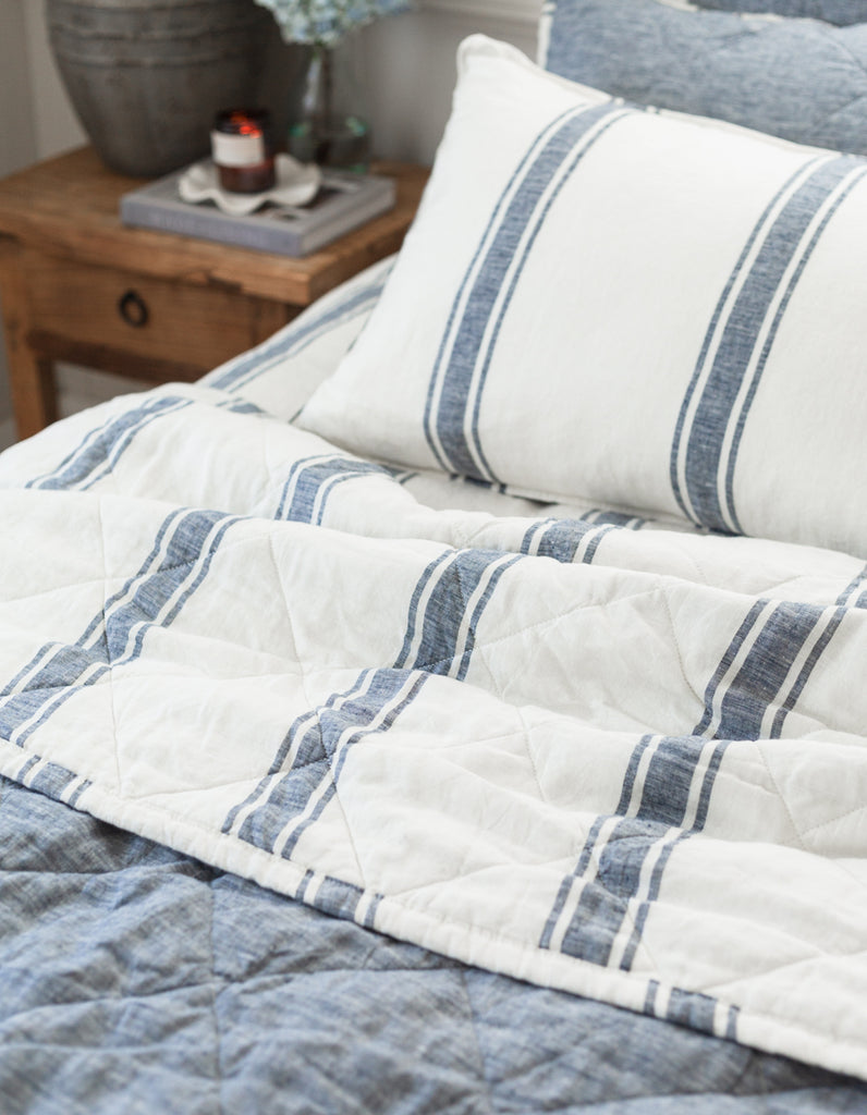 Indigo ticking stripe linen pillowcases by Salt Living