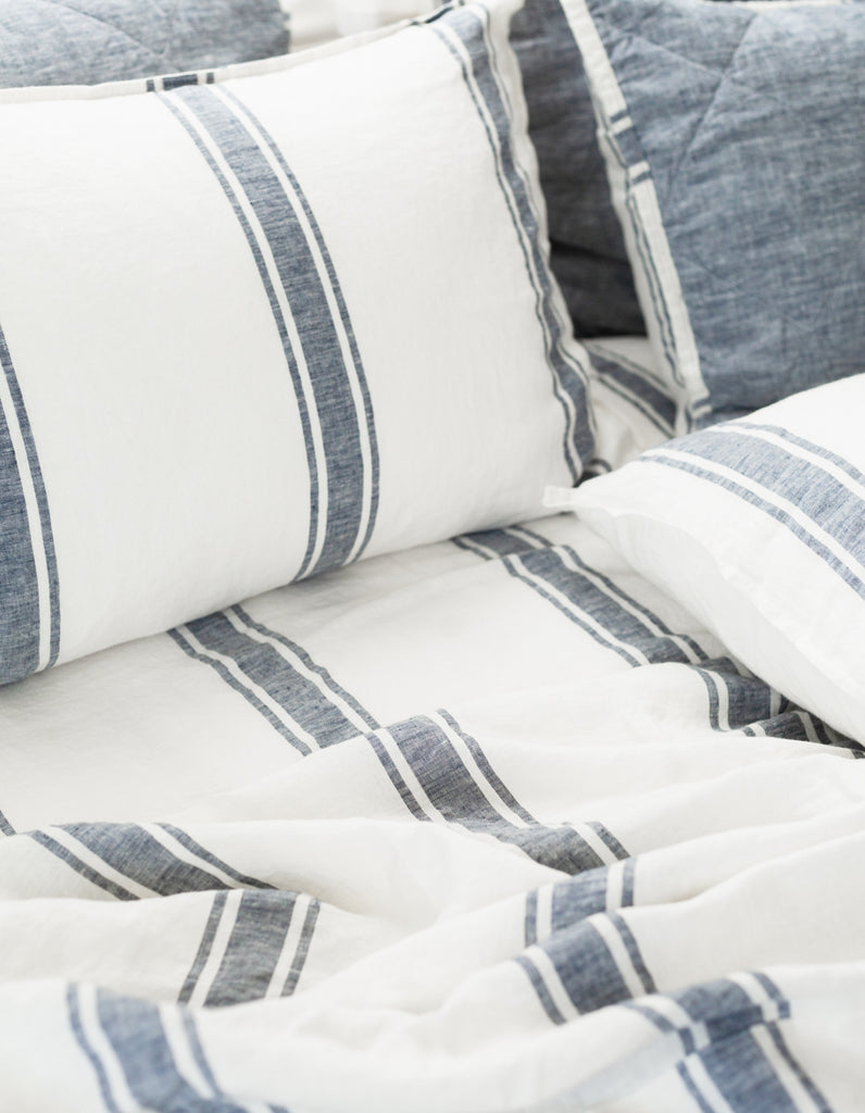 Indigo ticking stripe linen pillowcases by Salt Living